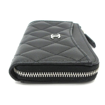 Chanel Coin Case Matelasse Black L-shape Zipper/silver Hardware