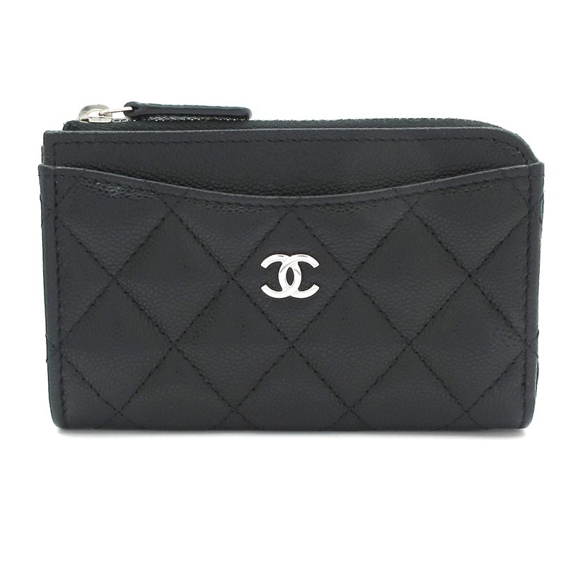 Chanel Coin Case Matelasse Black L-shape Zipper/silver Hardware