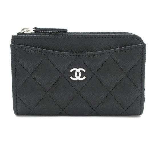 Chanel Coin Case Matelasse Black L-shape Zipper/silver Hardware