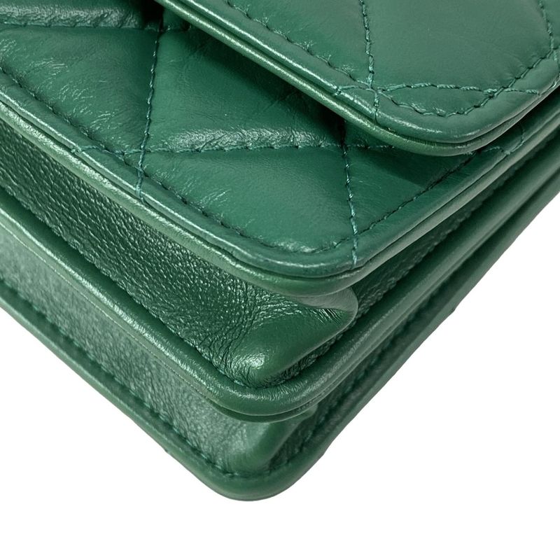 Chanel Wallet Matelasse 255 Green Chain Wallet / Mademoiselle Chain / Vintage