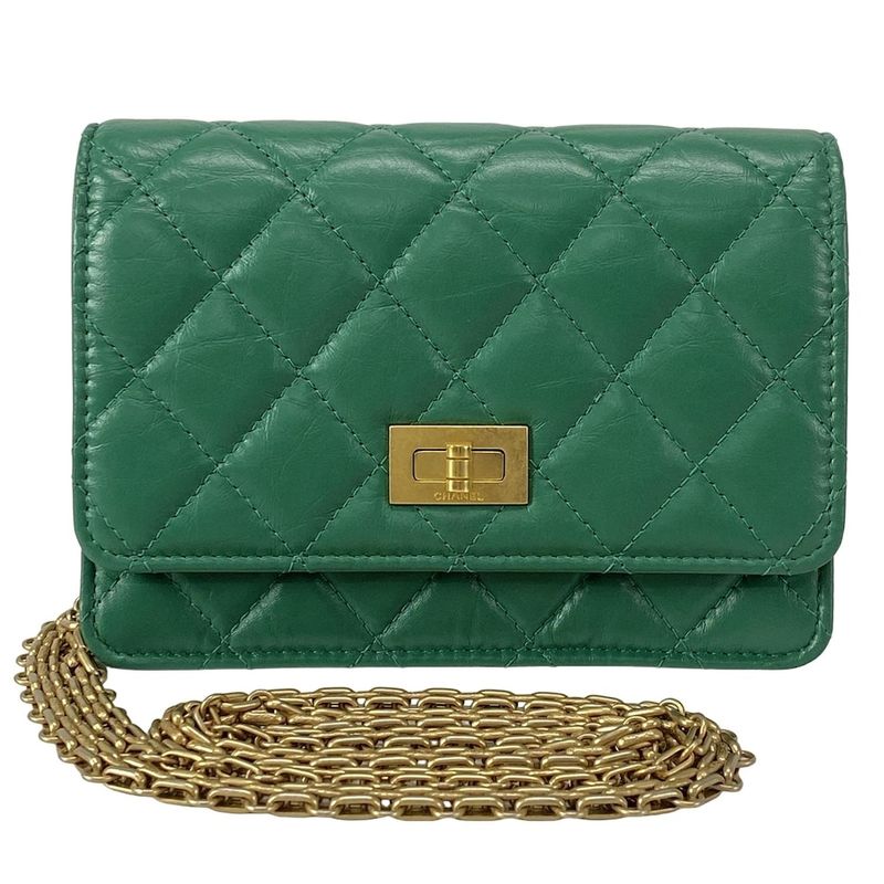 Chanel Wallet Matelasse 255 Green Chain Wallet / Mademoiselle Chain / Vintage