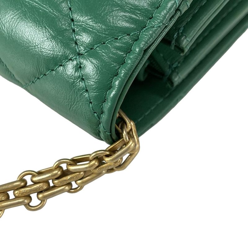 Chanel Wallet Matelasse 255 Green Chain Wallet / Mademoiselle Chain / Vintage