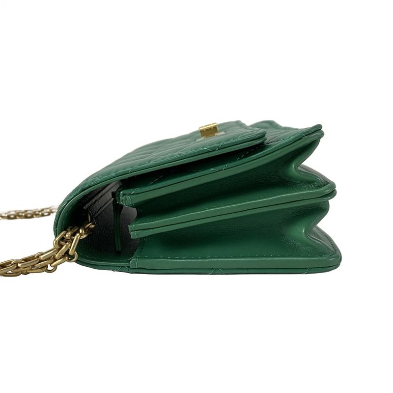 Chanel Wallet Matelasse 255 Green Chain Wallet / Mademoiselle Chain / Vintage