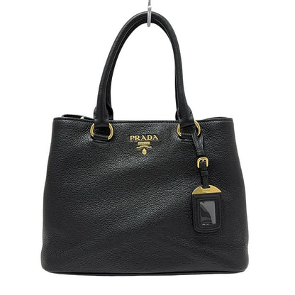 Prada Tote Bag - 1ba058 Black Leather Tag Leather