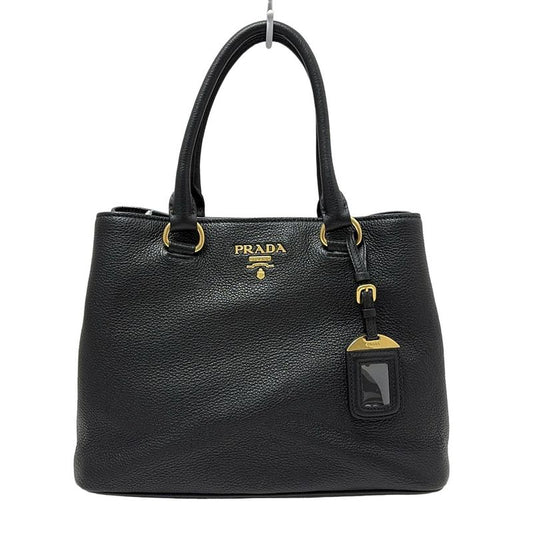 Prada Tote Bag - 1ba058 Black Leather Tag Leather