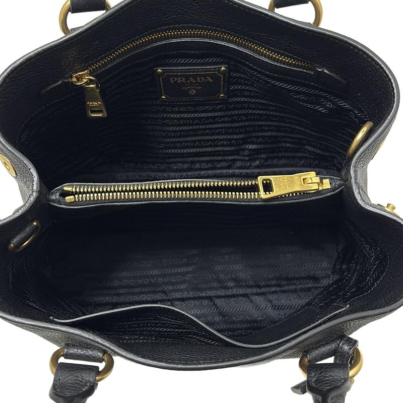 Prada Tote Bag - 1ba058 Black Leather Tag Leather