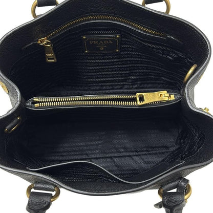 Prada Tote Bag - 1ba058 Black Leather Tag Leather