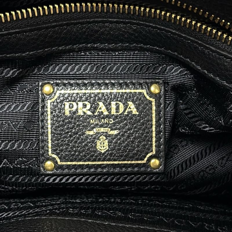 Prada Tote Bag - 1ba058 Black Leather Tag Leather