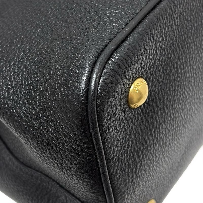 Prada Tote Bag - 1ba058 Black Leather Tag Leather