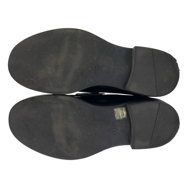 Prada Loafers - Triangle Logo Plate Chocolate Brushed Leather Loafers - 8 1 2 -