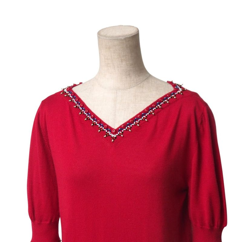 Louis Vuitton Knit Size M Cashmere Silk Short Sleeves Sweater Beaded Decoration