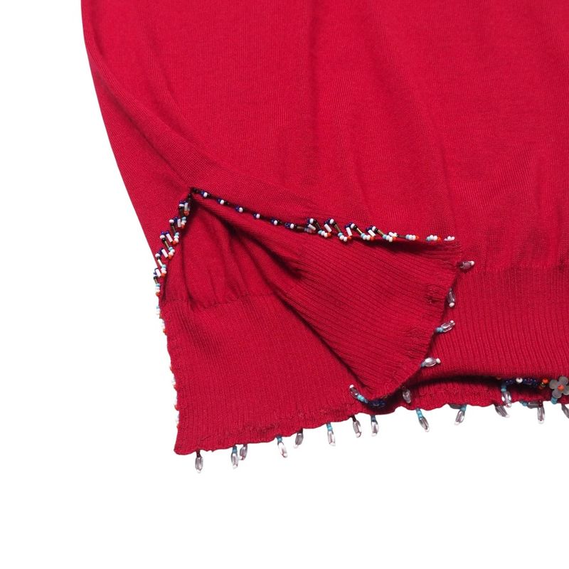 Louis Vuitton Knit Size M Cashmere Silk Short Sleeves Sweater Beaded Decoration