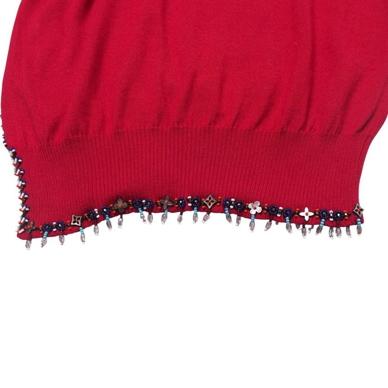 Louis Vuitton Knit Size M Cashmere Silk Short Sleeves Sweater Beaded Decoration