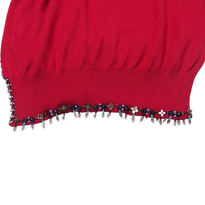 Louis Vuitton Knit Size M Cashmere Silk Short Sleeves Sweater Beaded Decoration