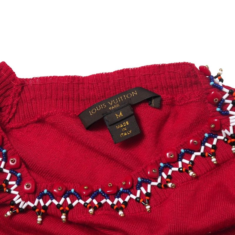 Louis Vuitton Knit Size M Cashmere Silk Short Sleeves Sweater Beaded Decoration