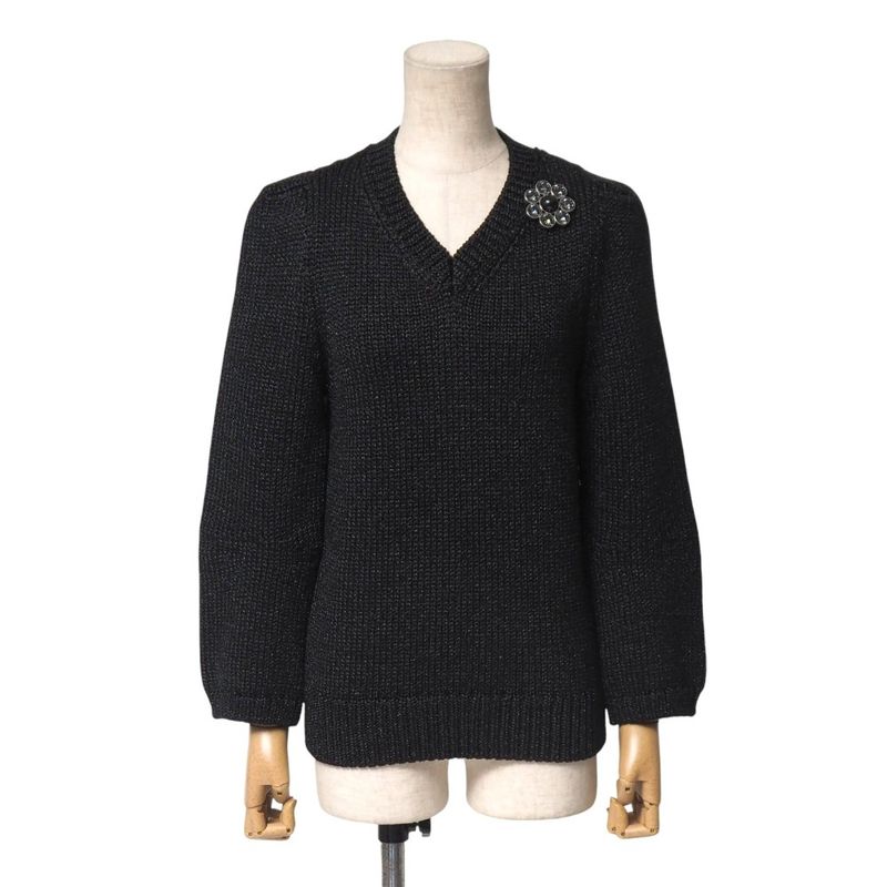 Louis Vuitton Sweater Size M V-neck Lame Knit Decoration Made In Italy 20251105