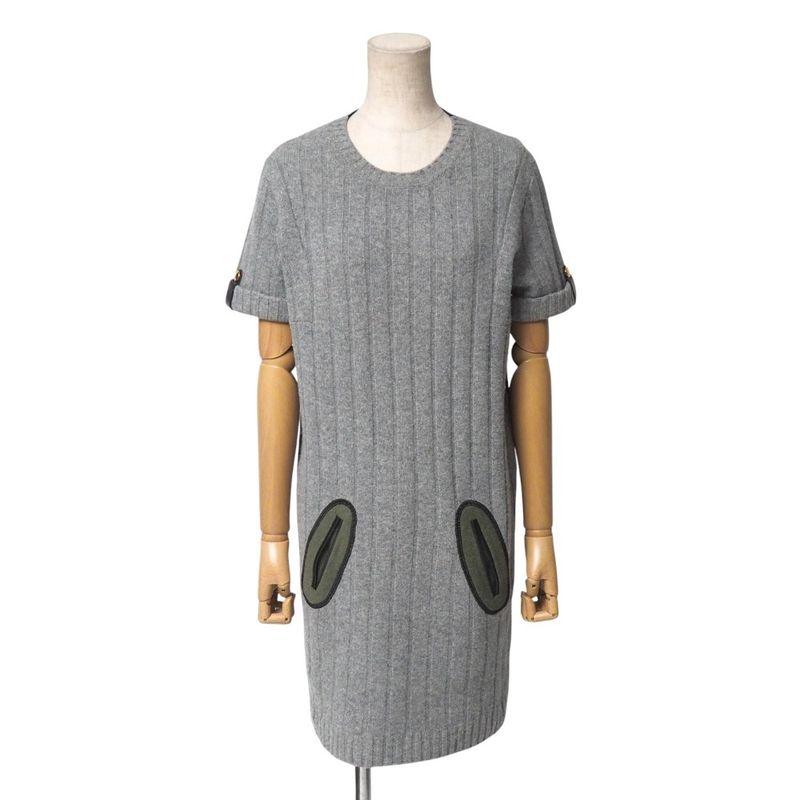 Louis Vuitton Knit Size M Short Sleeves Knit Dress Cut Cashmere Blend Knee
