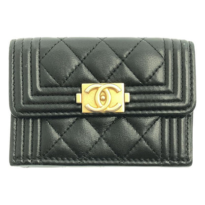 Chanel - Boy Chanel Matelasse Coco Mark Small Flap Compact Wallet Purse - Black