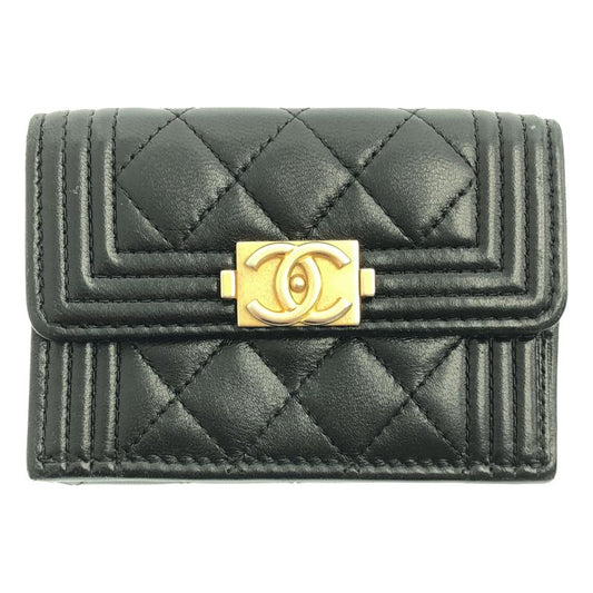 Chanel - Boy Chanel Matelasse Coco Mark Small Flap Compact Wallet Purse - Black