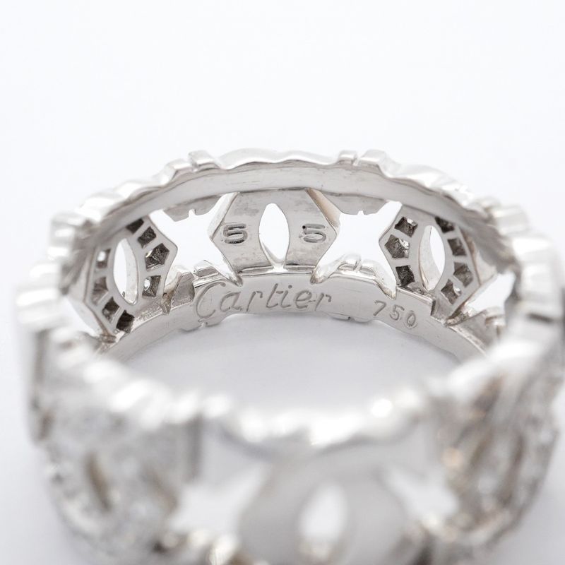 Cartier Ring Entrelacés 18K White Gold White Togo Old Diamond #55 Men Women