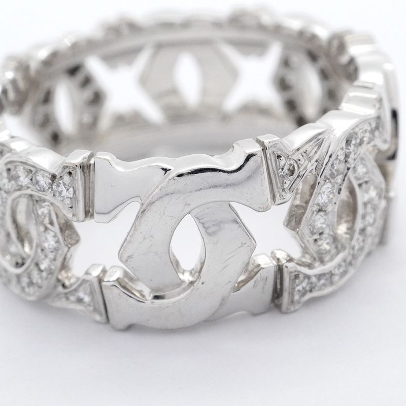 Cartier Ring Entrelacés 18K White Gold White Togo Old Diamond #55 Men Women