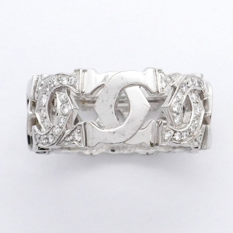Cartier Ring Entrelacés 18K White Gold White Togo Old Diamond #55 Men Women