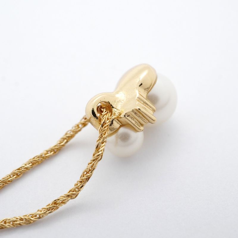 Christian Dior Necklace GP Plated Faux Pearl Rhinestone Gold Ladies