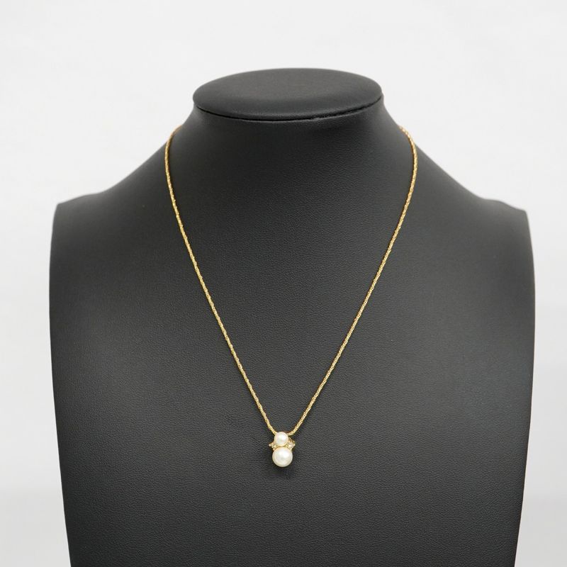 Christian Dior Necklace GP Plated Faux Pearl Rhinestone Gold Ladies