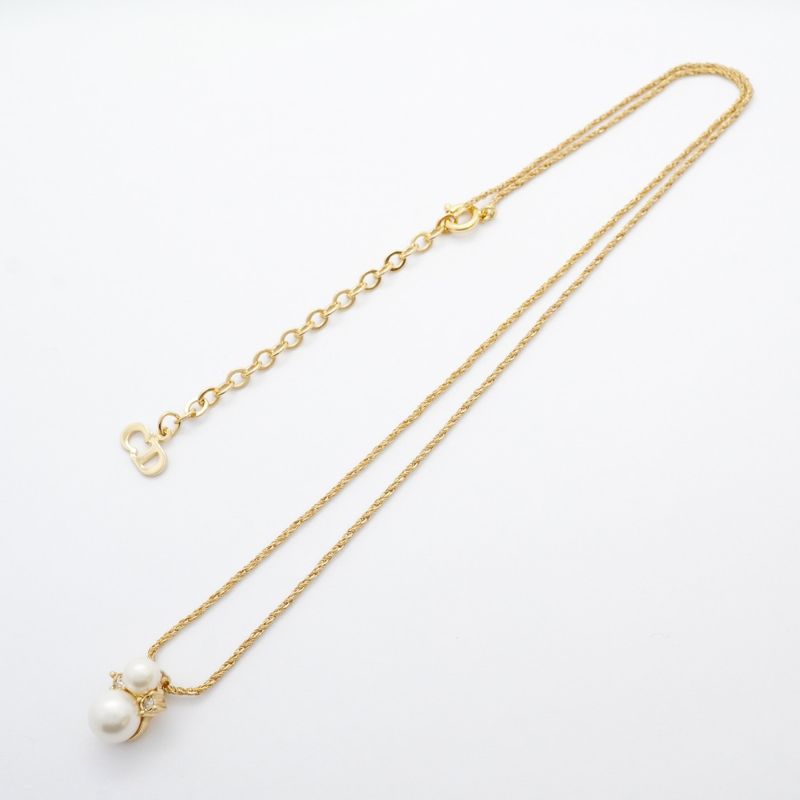 Christian Dior Necklace GP Plated Faux Pearl Rhinestone Gold Ladies