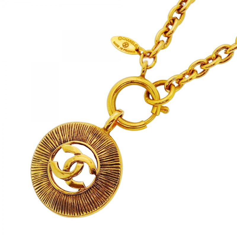 Chanel Necklace Vintage Coco Mark Round Shape Circle GP Plated Gold Ladies