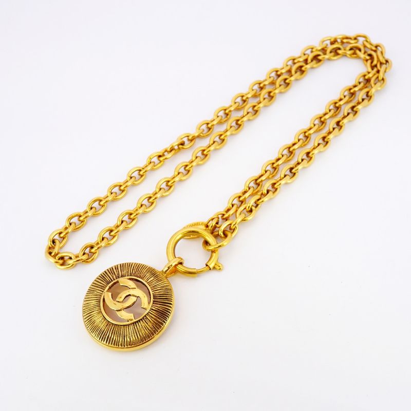 Chanel Necklace Vintage Coco Mark Round Shape Circle GP Plated Gold Ladies