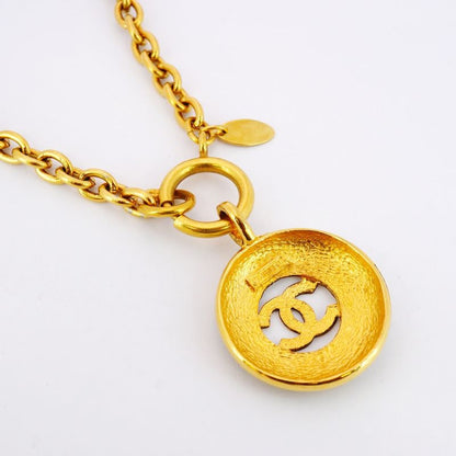 Chanel Necklace Vintage Coco Mark Round Shape Circle GP Plated Gold Ladies