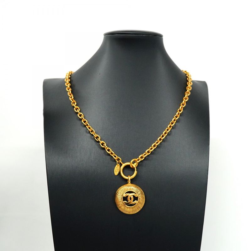 Chanel Necklace Vintage Coco Mark Round Shape Circle GP Plated Gold Ladies