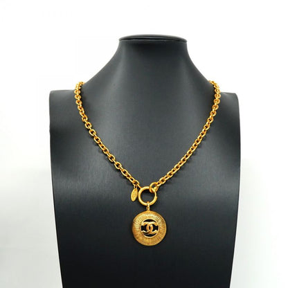 Chanel Necklace Vintage Coco Mark Round Shape Circle GP Plated Gold Ladies