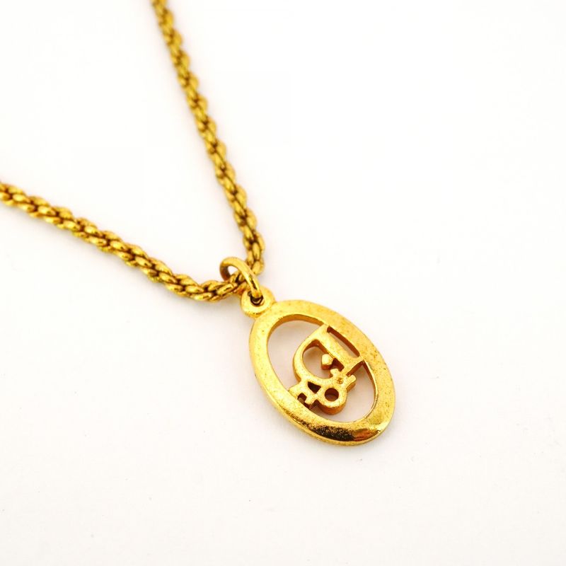 Christian Dior Necklace Dior Logo Oval GP Plated Gold Ladies