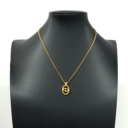 Christian Dior Necklace CD Logo Oval GP Plated Gold Ladies