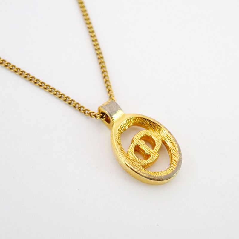 Christian Dior Necklace CD Logo Oval GP Plated Gold Ladies