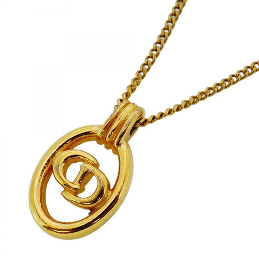 Christian Dior Necklace CD Logo Oval GP Plated Gold Ladies