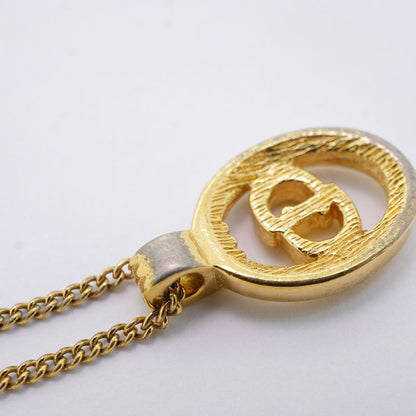 Christian Dior Necklace CD Logo Oval GP Plated Gold Ladies