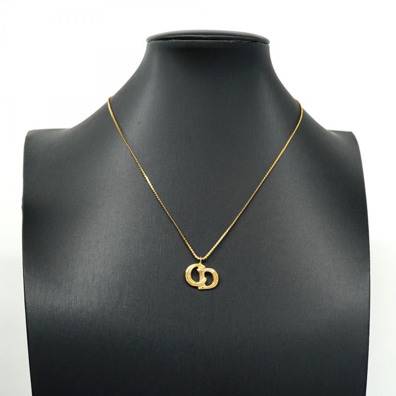 Christian Dior Necklace CD Logo GP Plated Gold Ladies