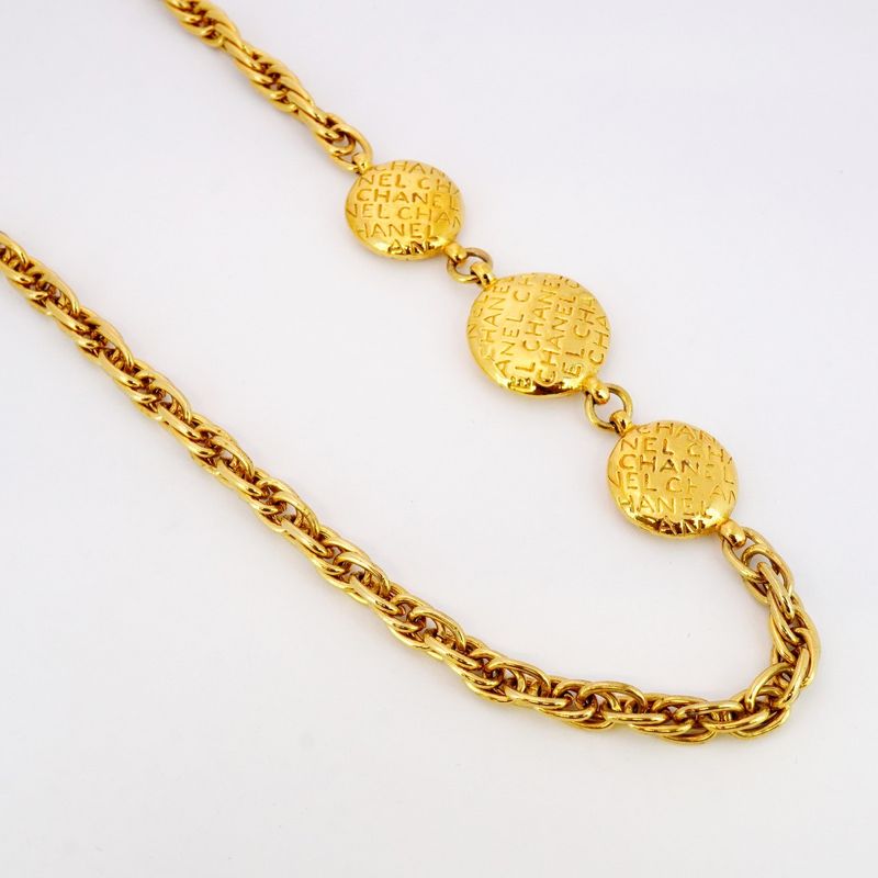 Chanel Necklace Vintage Chanel Logo Mademoiselle GP Plated Gold Ladies