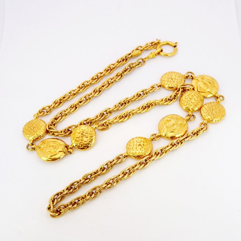 Chanel Necklace Vintage Chanel Logo Mademoiselle GP Plated Gold Ladies