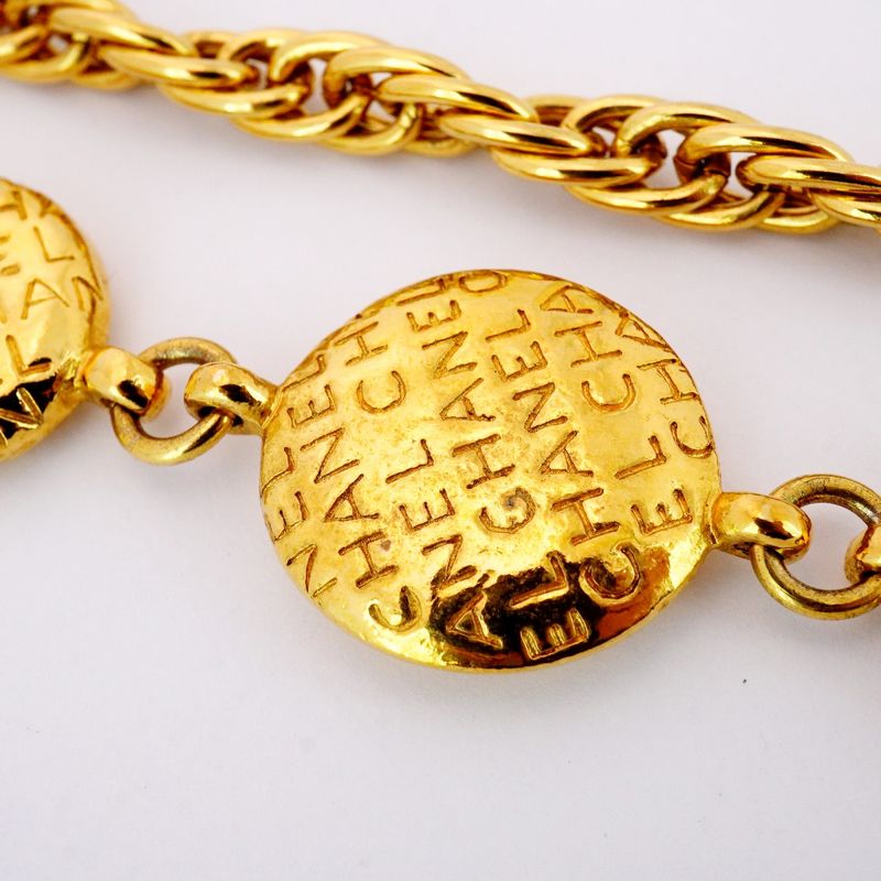 Chanel Necklace Vintage Chanel Logo Mademoiselle GP Plated Gold Ladies
