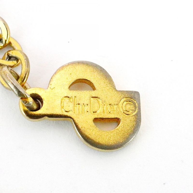 Christian Dior Necklace Dior Logo Oval GP Plated Rhinestone Gold Ladies