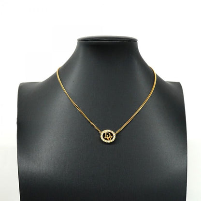Christian Dior Necklace Dior Logo Oval GP Plated Rhinestone Gold Ladies