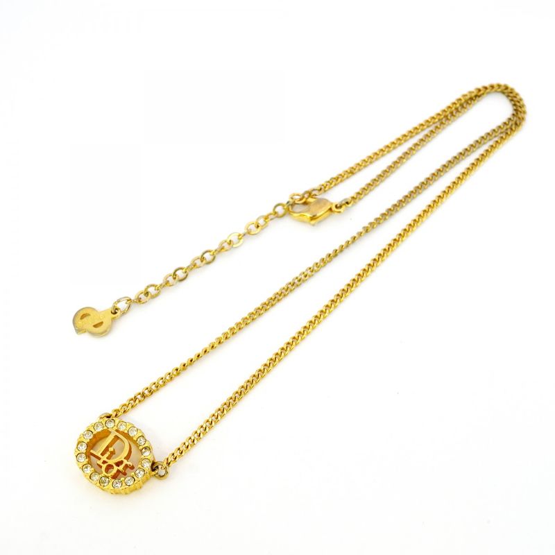 Christian Dior Necklace Dior Logo Oval GP Plated Rhinestone Gold Ladies