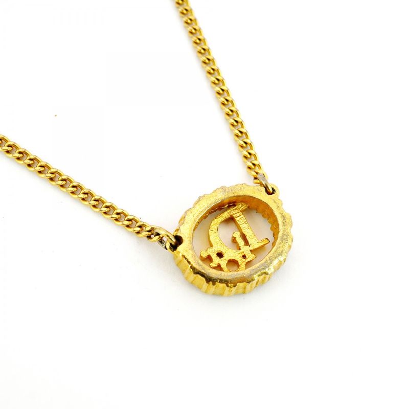 Christian Dior Necklace Dior Logo Oval GP Plated Rhinestone Gold Ladies