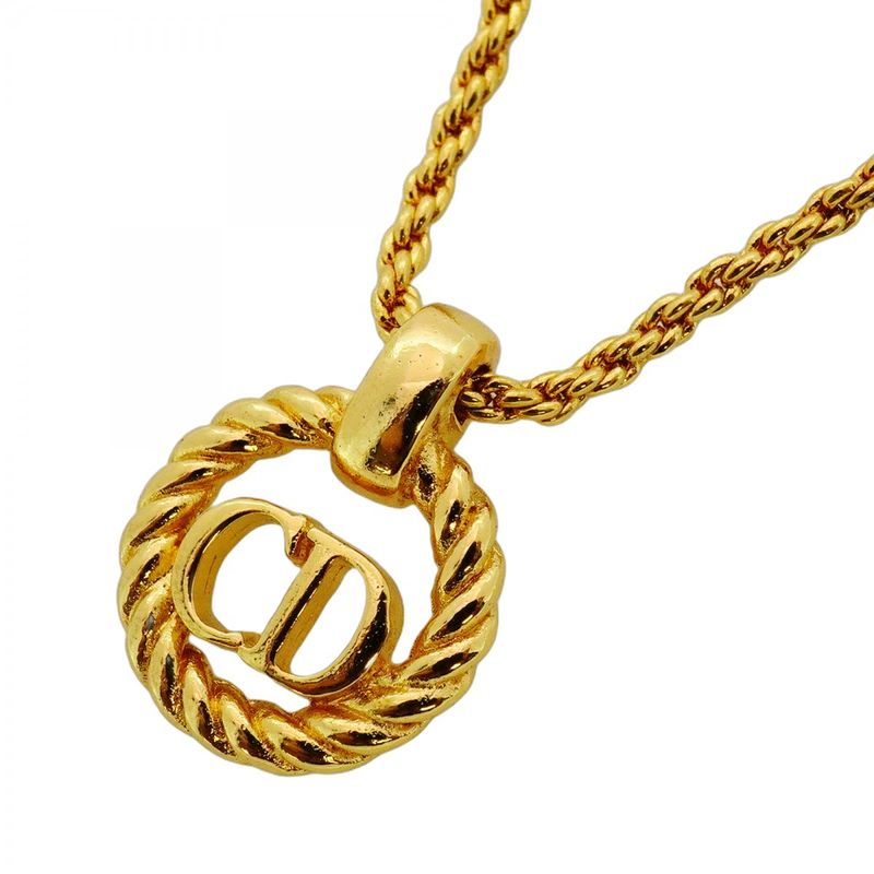 Christian Dior Necklace CD Logo Round Shape Circle GP Plated Gold Ladies
