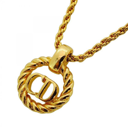 Christian Dior Necklace CD Logo Round Shape Circle GP Plated Gold Ladies