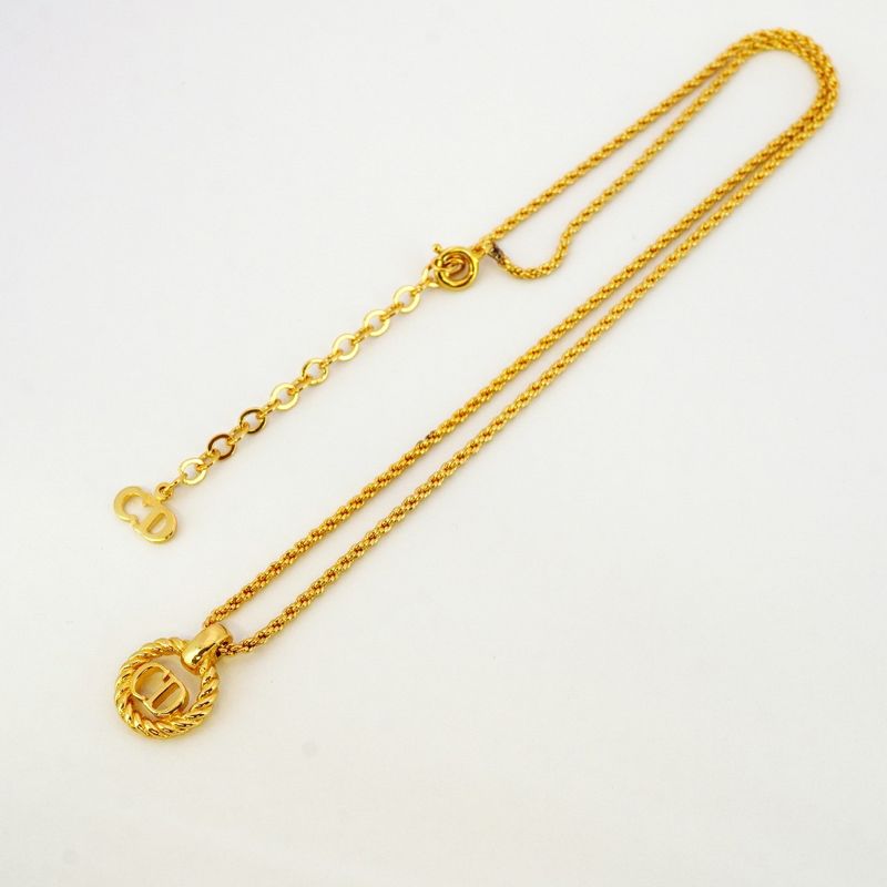 Christian Dior Necklace CD Logo Round Shape Circle GP Plated Gold Ladies